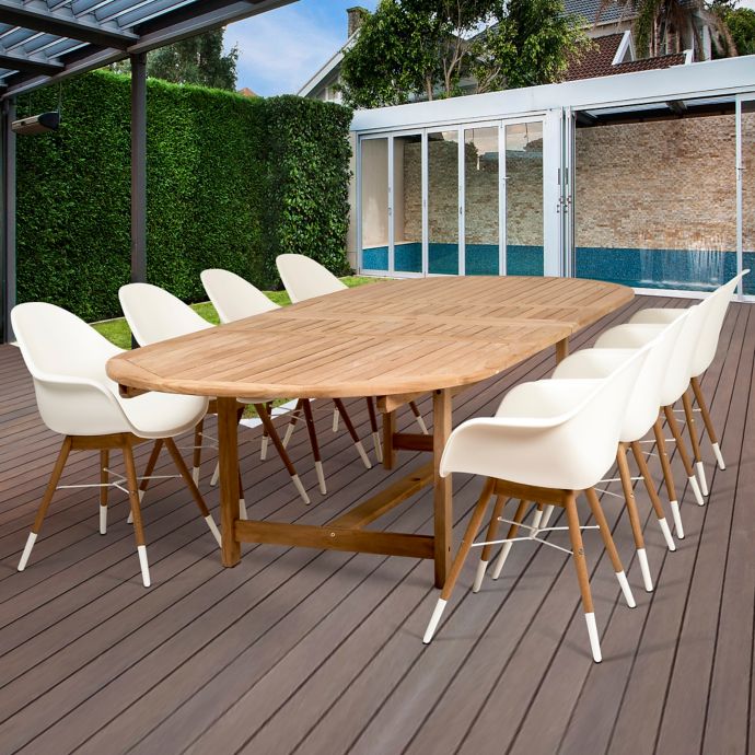 Amazonia Charlotte 9 Piece Extendable Outdoor Dining Set In Brown White Bed Bath Beyond