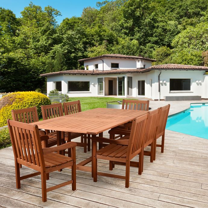 Amazonia Bristol 9 Piece Extendable Outdoor Dining Set In Brown