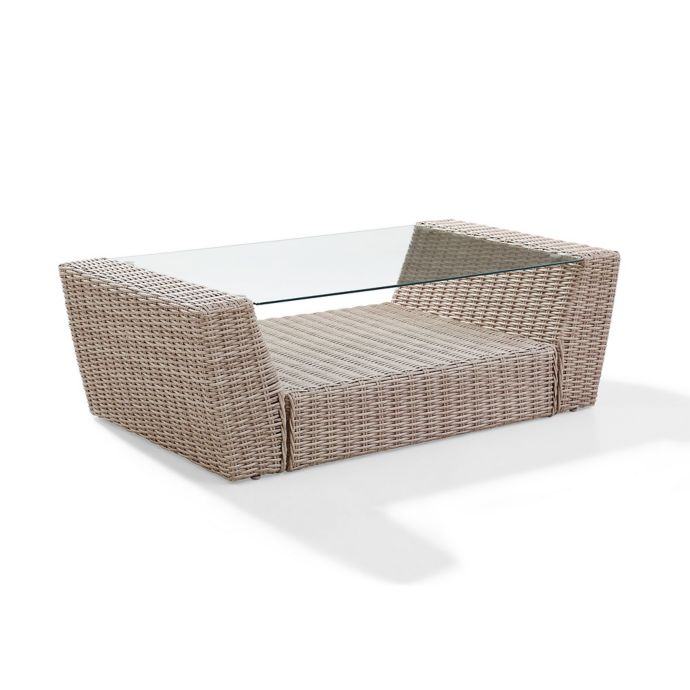 Crosley St. Augustine Resin Wicker Coffee Table in Weathered White