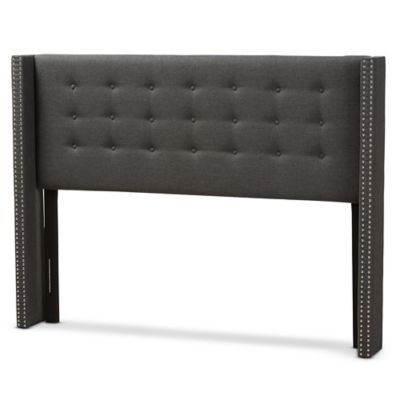 Baxton Studio Ginaro Queen Upholstered Winged Headboard in Dark Grey