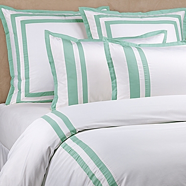 Wamsutta&reg; Hotel Border MICRO COTTON&reg; Full/Queen Duvet Cover Set in White/Seaglass. View a larger version of this product image.