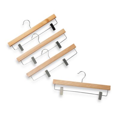 Natural Wood 14 Inch Skirt Hangers With Clamps Set Of 4 Bed Bath Beyond