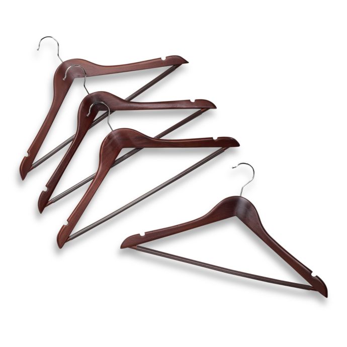 17 Inch Wood Suit Hangers with Bar in Brown (Set of 4) | Bed Bath 