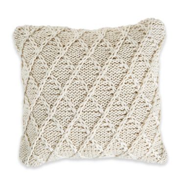 Diamond Textured Square Indoor/Outdoor Throw Pillow in Natural. View a larger version of this product image.