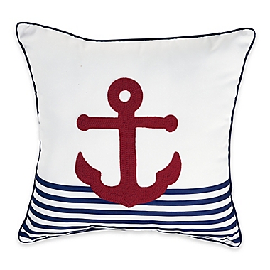 Destination Summer Anchor Stripe Square Outdoor Throw Pillow in Red. View a larger version of this product image.