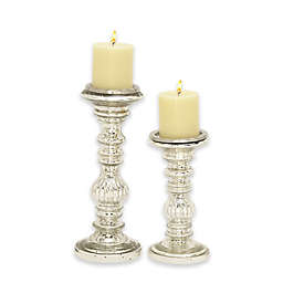 Ridge Road Décor 2-Piece Fluted Glass Candle Holder Set in Silver