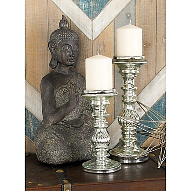 Ridge Road D&eacute;cor 2-Piece Fluted Glass Candle Holder Set in Silver. View a larger version of this product image.