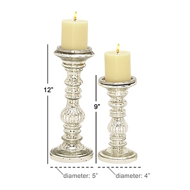 Ridge Road D&eacute;cor 2-Piece Fluted Glass Candle Holder Set in Silver. View a larger version of this product image.