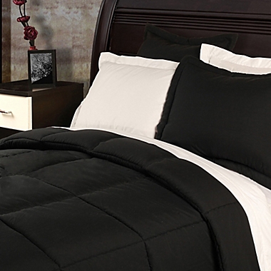 Clean Living Stain and Water Resistant 3-Piece Full/Queen Comforter Set in Black. View a larger version of this product image.