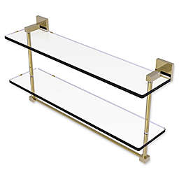 Allied Brass Montero 22-Inch Double Glass Shelf with Integrated Towel Bar in Unlacquered Brass