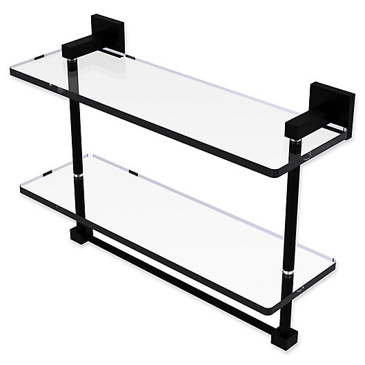 Alternate image 1 for Allied Brass Montero Collection 16-Inch 2-Tiered Glass Shelf with Towel Bar in Matte Black
