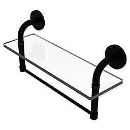 Allied Brass Remi Collection 16-Inch Glass Vanity Shelf with Integrated Towel Bar in Matte Black