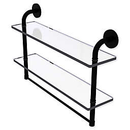Allied Brass Remi Collection 22-Inch 2-Tiered Glass Shelf with Integrated Towel Bar in Matte Black