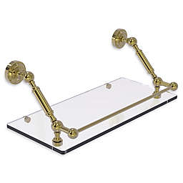 Allied Brass Dottingham 18-Inch Floating Glass Shelf with Gallery Rail in Unlacquered Brass