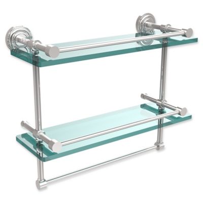 Allied Brass Dottingham 2-Tier 16-Inch Gallery Glass Shelf with Towel Bar in Polished Chrome