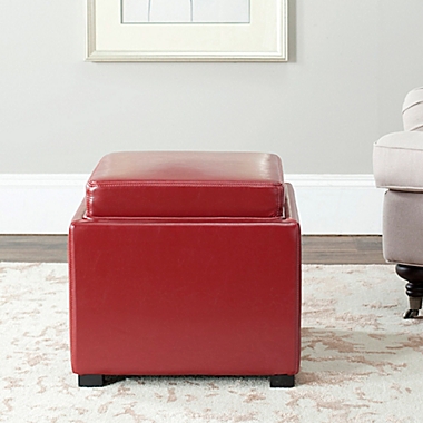 Safavieh Hudson Bobbi Leather Storage Ottoman in Red. View a larger version of this product image.