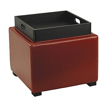 Safavieh Hudson Bobbi Leather Storage Ottoman in Red. View a larger version of this product image.