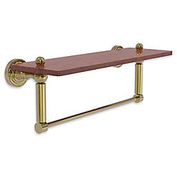 Allied Brass Dottingham 16-Inch IPE Ironwood Shelf with Integrated Towel Bar in Unlacquered Brass