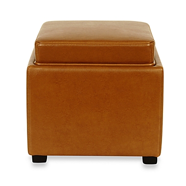 Safavieh Hudson Bobbi Leather Storage Ottoman in Saddle. View a larger version of this product image.