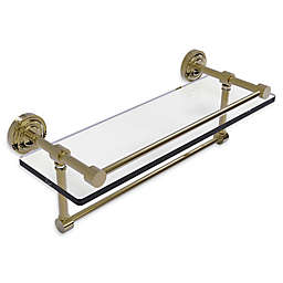Allied Brass Dottingham 16-Inch Gallery Glass Shelf with Towel Bar in Unlacquered Brass