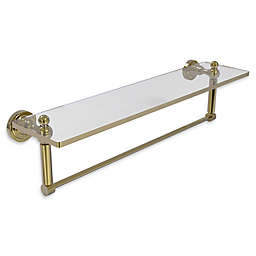 Allied Brass Dottingham 22-Inch Glass Vanity Shelf with Towel Bar in Unlacquered Brass