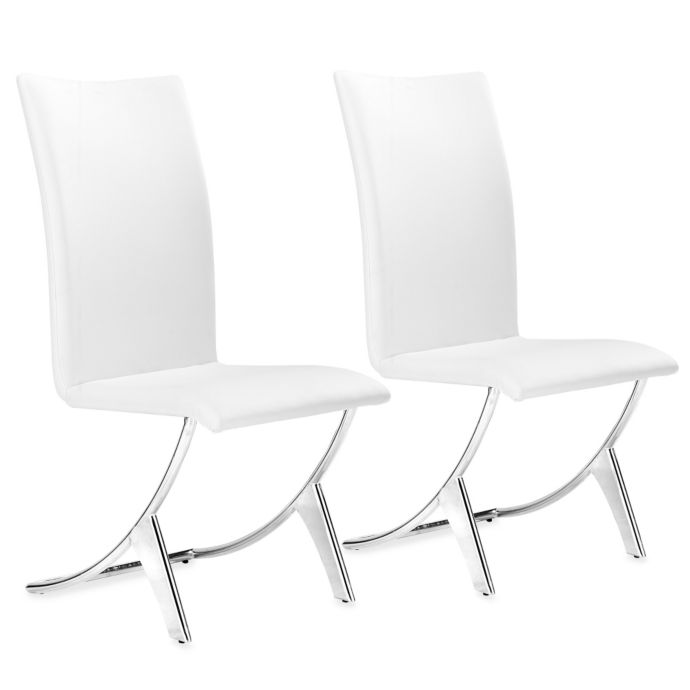 Zuo Modern Faux Leather Upholstered Dining Chairs In White Set Of