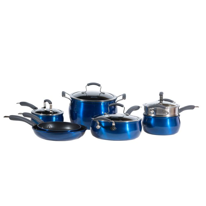 Epicurious Aluminum Nonstick 11Piece Cookware Set in Arctic Blue Bed
