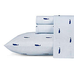 Nautica® Whale Print Striped Queen Sheet Set in Blue