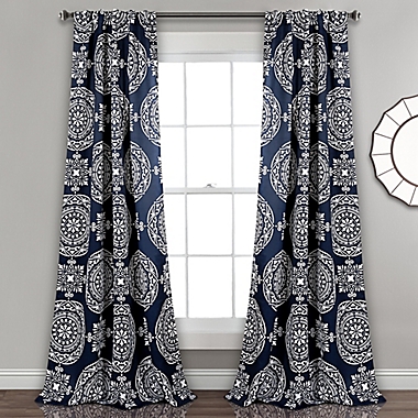 Karmen Medallion 84-Inch Room Darkening Window Curtain Panels  in Navy (Set of 2). View a larger version of this product image.