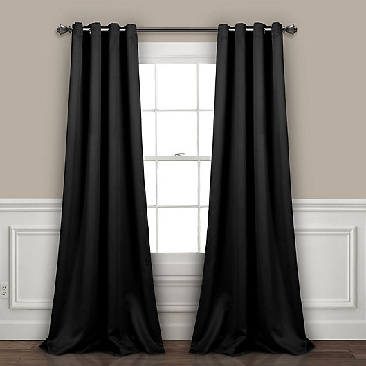 Alternate image 1 for Insulated 95-Inch Grommet Room Darkening Window Curtain Panels in Black (Set of 2)