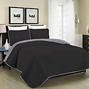 MHF Home Austin Pinsonic Reversible Twin Quilt Set in Black/Grey