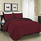 MHF Home Austin Pinsonic Reversible Twin Quilt Set in Burgundy/Black