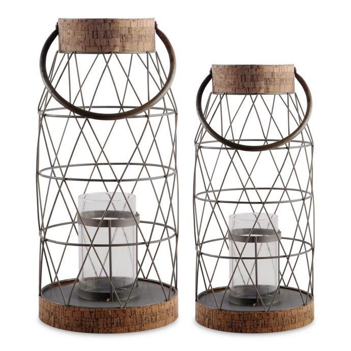 Home Essentials & Beyond Rustic Metal and Cork Hurricane Candle Holder