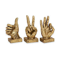 Ridge Road Décor 3-Piece Hand Sign Sculpture Set in Gold