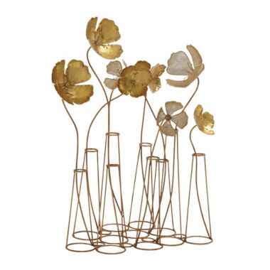 Ridge Road D&eacute;cor Floral Iron Sculpture in Gold. View a larger version of this product image.