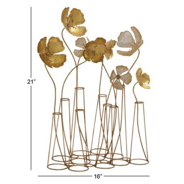 Ridge Road D&eacute;cor Floral Iron Sculpture in Gold. View a larger version of this product image.
