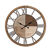 Ridge Road 36-Inch D&eacute;cor Round Wall Clock with Grey Accents in Light Brown