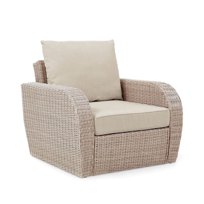Crosley St. Augustine Resin Wicker Arm Chair in Weathered White with