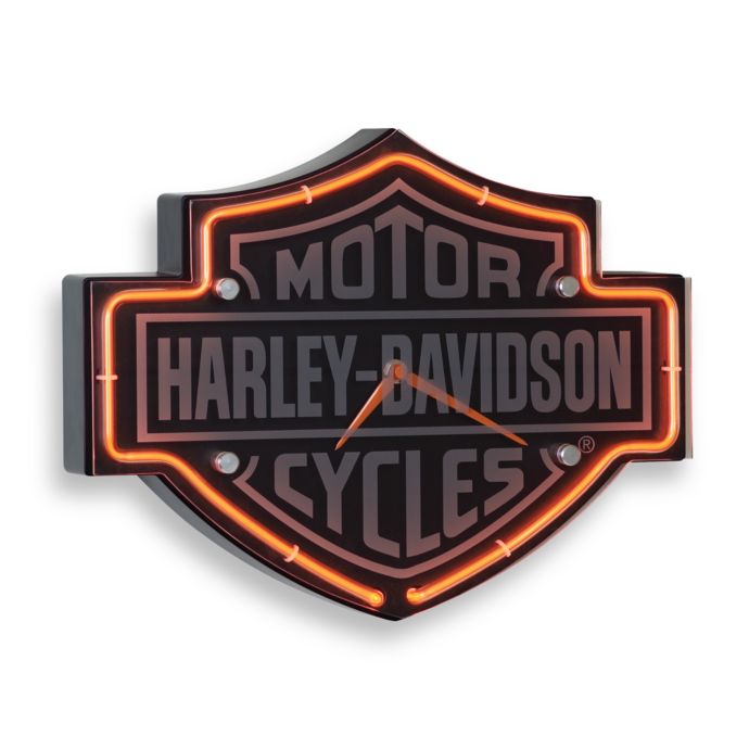 Harley Davidson Etched Bar Shield Shape Neon Clock Bed Bath