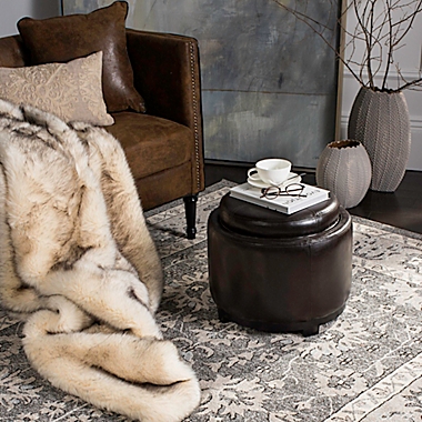 Safavieh Hudson Leather Chelsea Round Tray Ottoman in Brown. View a larger version of this product image.