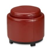 Safavieh Hudson Leather Chelsea Round Tray Ottoman in Red