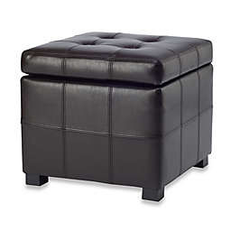 Safavieh Hudson Leather Maiden Square Tufted Ottoman in Brown