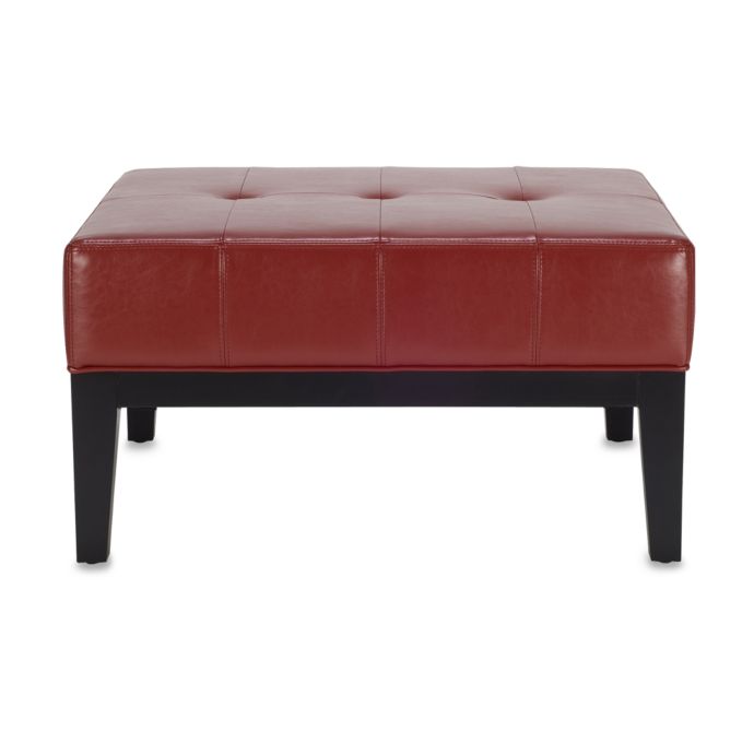 Safavieh Hudson Leather Fulton Small Square Cocktail Ottoman In Red Bed Bath Beyond