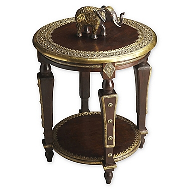Butler Ranthore Round Brass Accent Table in Dark Brown. View a larger version of this product image.