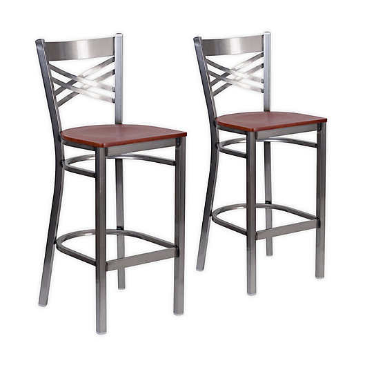 Alternate image 1 for Flash Furniture Clear Coated Bar Stools with Wood Seats (Set of 2)