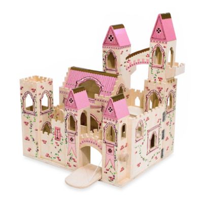 melissa & doug folding princess castle wooden dollhouse with drawbridge and turrets