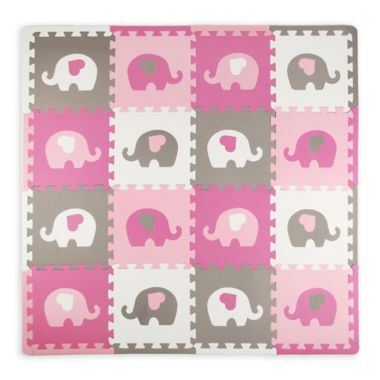 Tadpoles&trade; by Sleeping Partners 16-Piece Elephants &amp; Hearts Play Mat in Pink/Grey. View a larger version of this product image.