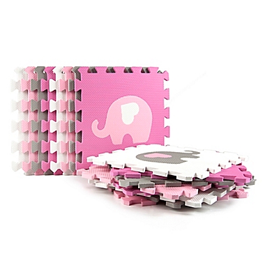 Tadpoles&trade; by Sleeping Partners 16-Piece Elephants &amp; Hearts Play Mat in Pink/Grey. View a larger version of this product image.