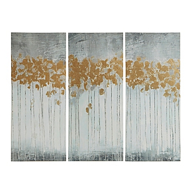 Madison Park Forest 35-Inch x 15-Inch Gel Coat Canvas with Gold Foil in Grey (Set of 3). View a larger version of this product image.