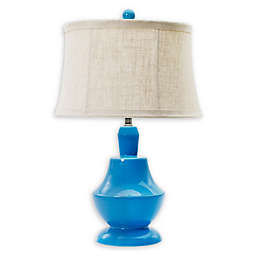 Fangio Lighting Retro Table Lamp in Peacock Blue with Linen Shade